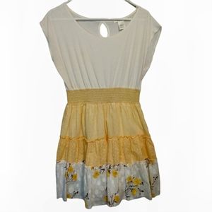 CHARLOTTE RUSSE White & Yellow Floral Layered Babydoll Mini Dress Size L